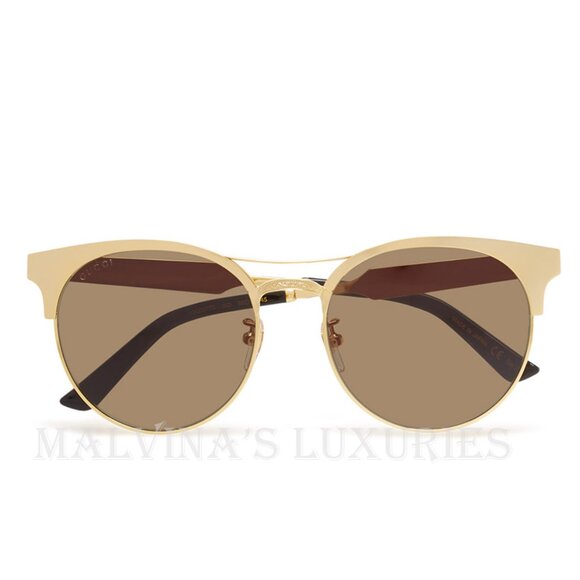 GUCCI SUNGLASSES GG 0075S AVIATOR ROUND FULL FRAME GOLD INTERLOCKING G DETAIL - Picture 2 of 11